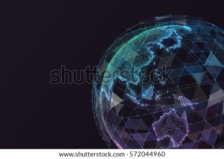 abstract technology background with global communication orbits and high detailed globe