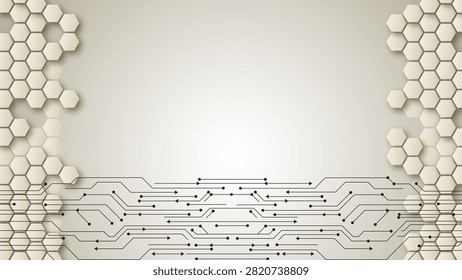 Abstract Technology Background with Hexagon Pattern and Circuit Lines