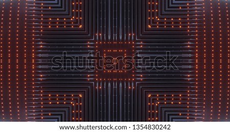 Abstract technology background, led and flickering particles. Animation of electric circuit signal with light glow and Bokeh. Futuristic concept. 3D render