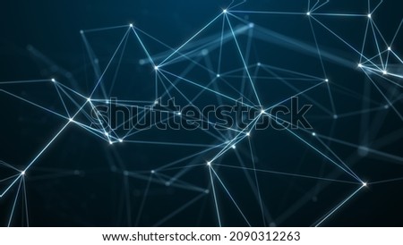 Abstract technology background from lines and dots. Plexus space geometrical backdrop. 3d render