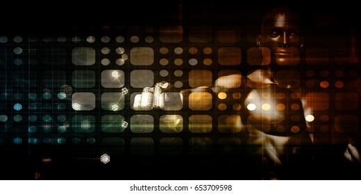 Abstract Technology Background with Man Interacting with UI 3D Illustration Render