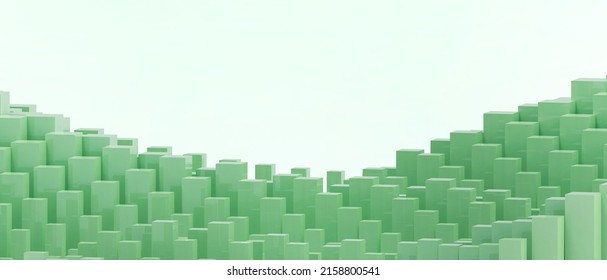 Abstract Technology Background. Metaverse and Internet data for Random Box Curve design with digital music entertainment concept on Green background. Internet, connection, digital, banner-3d Rendering