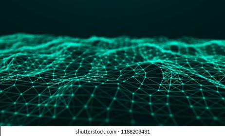 Abstract Technology Background. Music Green Background. Big Data Visualization. 3d Rendering.