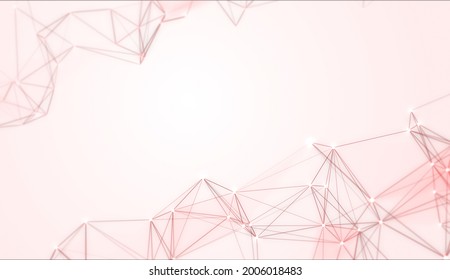 Abstract Technology Background, Plexus, Mesh, Polygon, Backdrop, White And Red Colors, 3D Illustration.