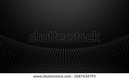 Abstract technology background with white dots and grid on a black surface. Gradient dotted pattern creating a sleek, modern design. Perfect for digital art, tech visuals, presentations, screensavers,