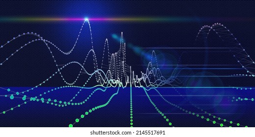 Abstract technology background with wireframe graph from dotted and lines. Visual presentation of analytics lines algorithms. Big Data. Computing concept. Banner for business, science and technology.