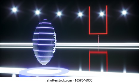 Abstract technology banner for E-Sport competition. Virtual VR Digital rugby football for futuristic, cyberpunk sports concept. 3d rendering illustration.