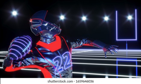 Abstract technology banner for E-Sport competition. Virtual VR Digital rugby football player for futuristic, cyberpunk sports concept. 3d rendering illustration. - Powered by Shutterstock