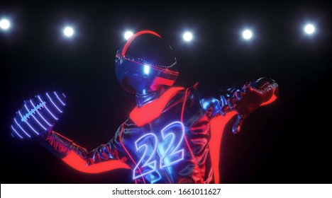 Abstract technology banner for E-Sport competition. Virtual VR Digital rugby football player for futuristic, cyberpunk sports concept. 3d rendering illustration. - Powered by Shutterstock