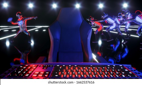 Abstract technology banner for E-Sport competition. Virtual VR Digital rugby football player for futuristic, cyberpunk sports concept. 3d rendering illustration. - Powered by Shutterstock