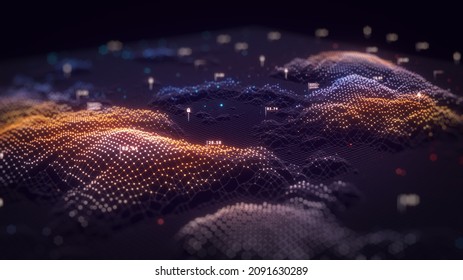Abstract technology big data background concept. Artificial intelligence tech. Big data and cybersecurity. Transfer and storage of data sets, blockchain, server. Abstract background. 3D illustration.