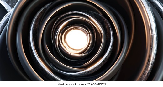 abstract technology design dark orb sphere with glowing light and metal parts 3d render illustration. 3D Illustration