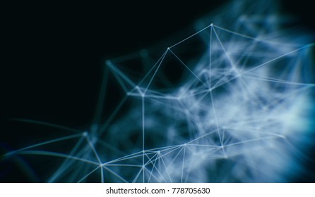 Abstract technology network mesh and destroy sphere cyber geometry orb and polygonal lines and dots. Futuristic Technology, digitally generated image, 3d rendering