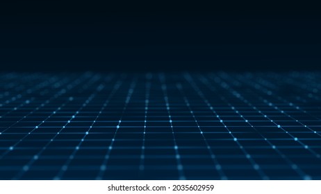 Abstract technology perspective grid background. Network connection structure. 3D rendering.