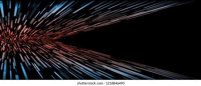 Abstract Technology Perspective Rectangle Movement Warp Speed With Glowing Red At Center And Blue At Edge On Dark Background With Large Copy Space Area For Product, Advertising Text