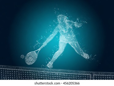 Abstract Tennis Player In Action. Crystal Ice Effect