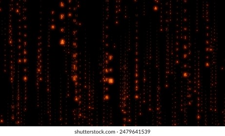 Abstract text,binary background,matrix style, code streams glowing on screen