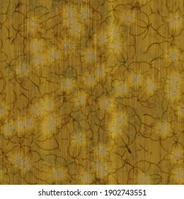 Abstract textile floral shapes on yellow background, seamless pattern. Plant texture for fabric, wrapping. Elegant template for fashion prints.