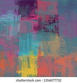 Abstract Texture. 2d Illustration. Expressive Handmade Oil Painting. Brushstrokes On Canvas. Modern Digital Art. Multi Color Backdrop. Contemporary Brushstrokes. Expression. Popular Style.