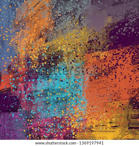 Abstract texture. 2d illustration. Expressive handmade oil painting on canvas. Wide brushstrokes. Modern art. Multi color backdrop. Contemporary brush. Colorful digital backdrop image.