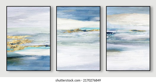 Abstract Texture Alignment. Sea, The Scenery, Oil Painting, Watercolor Illustrations And Gold Element, Background. Modern Printed Suit. Wall Art
