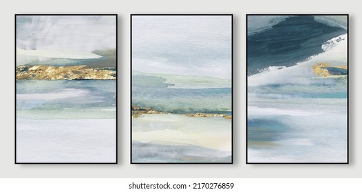 Abstract Texture Alignment. Sea, The Scenery, Oil Painting, Watercolor Illustrations And Gold Element, Background. Modern Printed Suit. Wall Art
