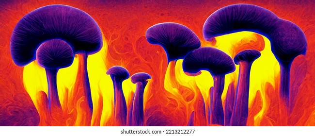 Abstract Thermal Coloured Mushrooms, Trippy Psychedelic Lsd Art. For: Web Banner, Texture, Pattern, Wallpaper.