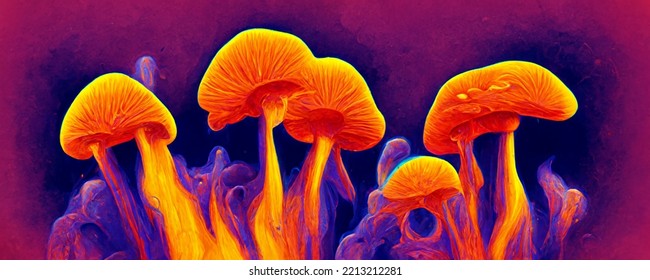 Abstract Thermal Coloured Mushrooms, Trippy Psychedelic Lsd Art. For: Web Banner, Texture, Pattern, Wallpaper.