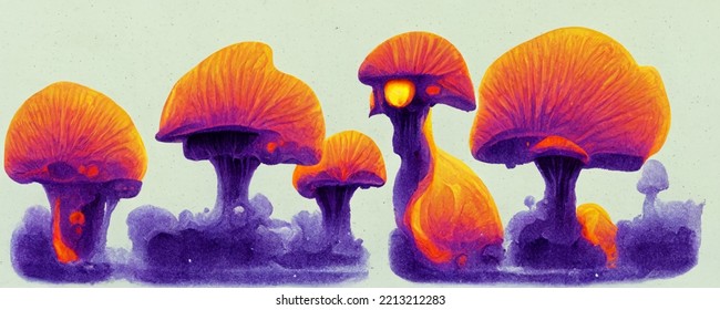 Abstract Thermal Coloured Mushrooms, Trippy Psychedelic Lsd Art. For: Web Banner, Texture, Pattern, Wallpaper.