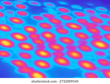 Abstract Thermal Patterns, An artistic representation featuring vibrant thermal patterns, showcasing a blend of colors including blue, pink, and yellow.
