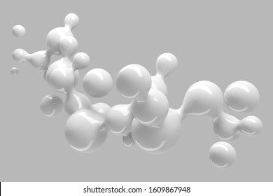 Abstract three-dimensional background of many flying droplets of viscous liquid. 3D illustration, 3D render. Stock illustration
