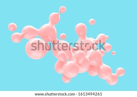 Abstract three-dimensional background of many flying droplets of viscous liquid. 3D illustration, 3D render. Stock illustration