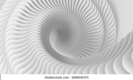 Abstract three-dimensional light white texture of a set of rounded steps spiraling. 3D illustration