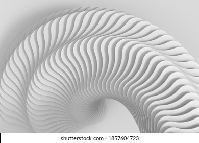Abstract three-dimensional light white texture of a set of rounded steps spiraling. 3D illustration.