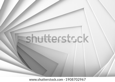 Abstract three-dimensional minimal white light texture of a set of straight square steps spiraling. 3D illustration.