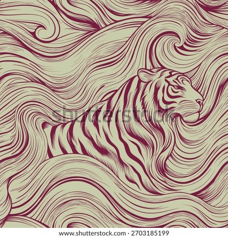 Abstract Tiger Stripe Pattern with Hidden Tiger Face — Seamless Animal Print
