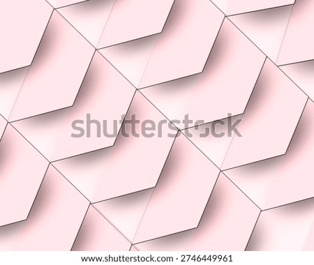 Abstract tilted 3D pink hexagonal tiles with a minimalist geometric pattern
