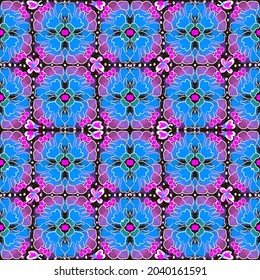 Abstract traditional pink and blue floral batik seamless pattern backgroumd