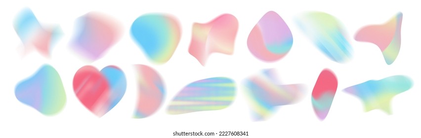 Abstract trendy grainy gradient shapes collection  Neon unicorn candy colors vintage defocused blobs isolated white  Unique textured pastel rainbow pink  blue   purple noise objects set