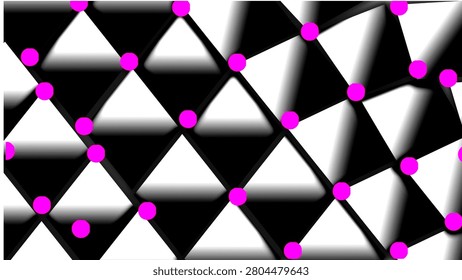 Abstract triangle pattern with pink circular nodes on black triangle geometric