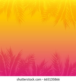 Abstract tropical sunset background. Colorful palm trees illustration.