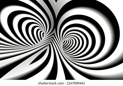 Abstract Tunnel Or Infinite Hole In Concept Of Vertigo.Abstract Spiral Background In Black And White Pattern.3d Illustration