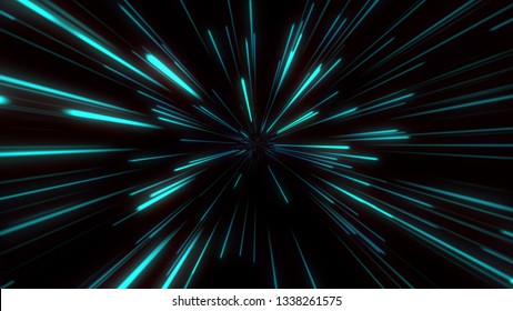 Abstract Tunnel Speed Light Starburst Background Dynamic Technology Concept, Blue Green