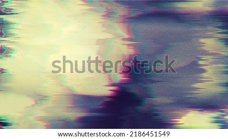 Abstract tv signal error static or vhs glitch effect grunge texture overlay. Distressed retro video pixel noise with chromatic dispersion and aberration. High resolution 8k 16:9 3D rendering.
