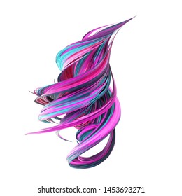 abstract twisted brush stroke, paint splash, splatter, colorful curl, artistic spiral, vivid hieroglyph, isolated on white. 3d rendering - Illustration