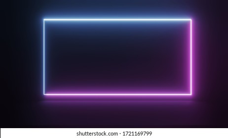 Abstract Ultraviolet Blue Neon Light Square Frame On Dark Night Background