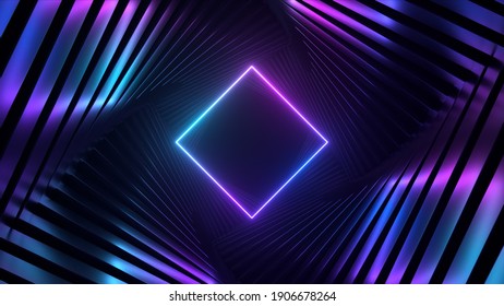 Abstract Ultraviolet Futuristic Background, Spinning Tunnel With Pink Blue Neon Light. Modern Neon Light Spectrum. 3d Illustration