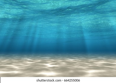 Abstract under sea background, white sand with sun ray for your design. Digital generating image. 3D illustration.