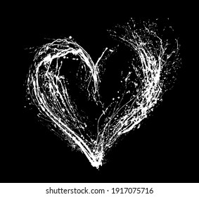 Abstract Valentine white heart on black background. Heart grunge brush stroke symbol. Hand drawn hearts. 