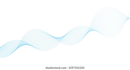  Abstract vector background with blue wavy lines. Blue wave background. Blue lines vector illustration. Curved wave. Abstract wave element.